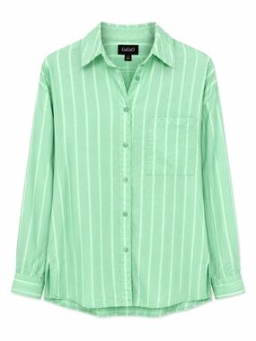 Mint Green Coastal‎ Grandmacore Stripe Button Up Shirt Beachy Resort Small